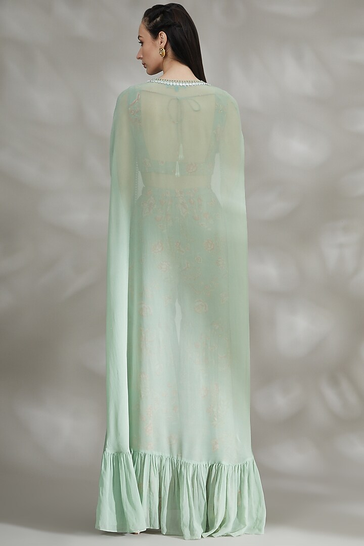 Mint Green Printed Sharara Set For Girls by Chhavvi Aggarwal - Kids at Pernia's Pop Up Shop
