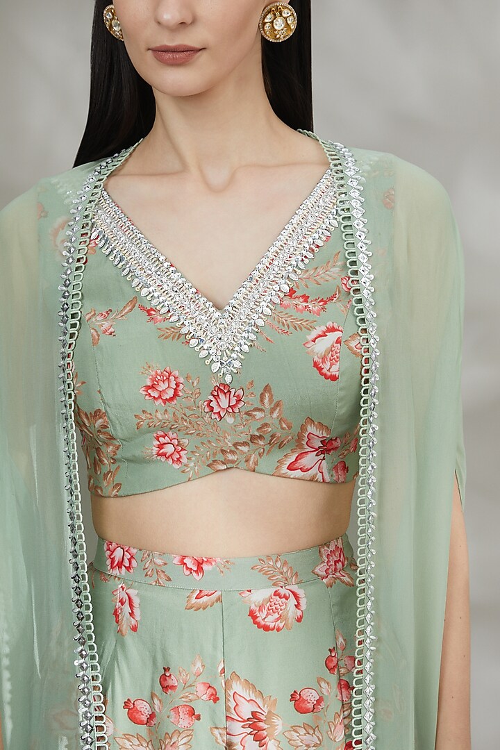 Mint Green Printed Sharara Set For Girls by Chhavvi Aggarwal - Kids at Pernia's Pop Up Shop