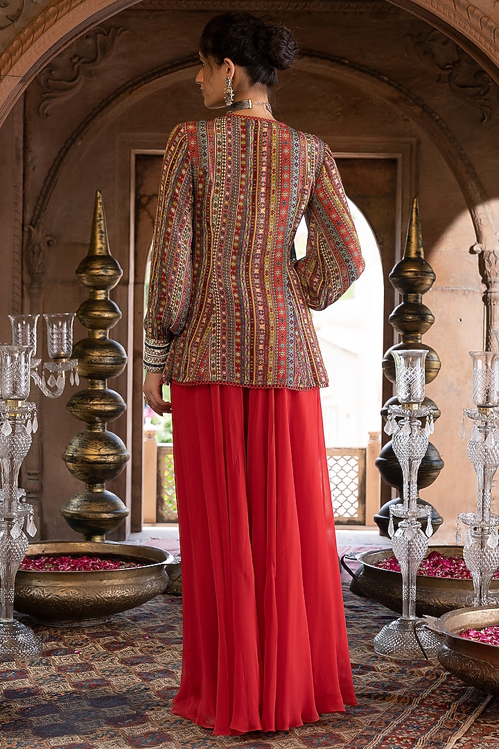 Red Georgette Pant Set For Girls by Chhavvi Aggarwal - Kids at Pernia's Pop Up Shop