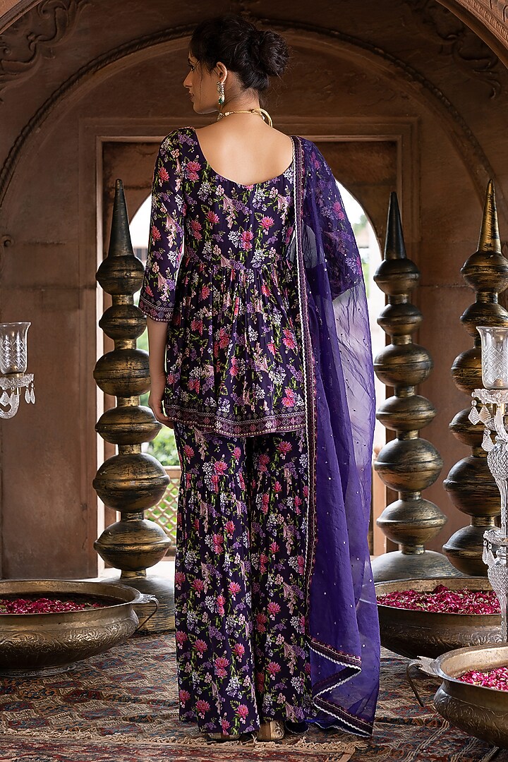 Purple Printed Sharara Set For Girls by Chhavvi Aggarwal - Kids at Pernia's Pop Up Shop