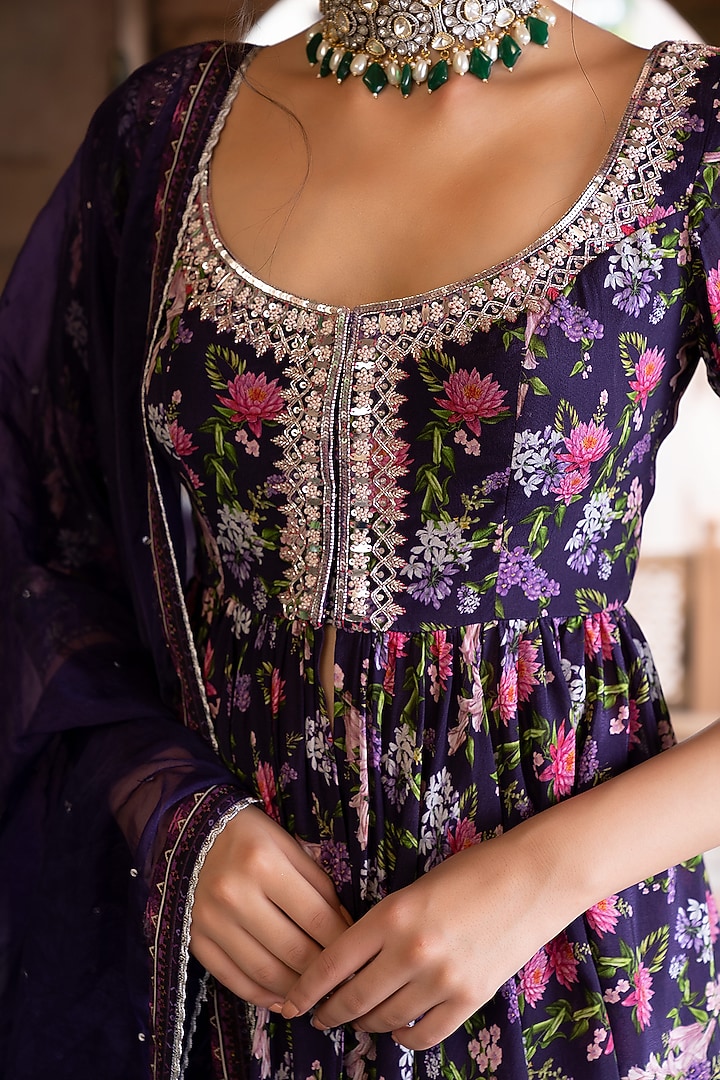 Purple Printed Sharara Set For Girls by Chhavvi Aggarwal - Kids at Pernia's Pop Up Shop