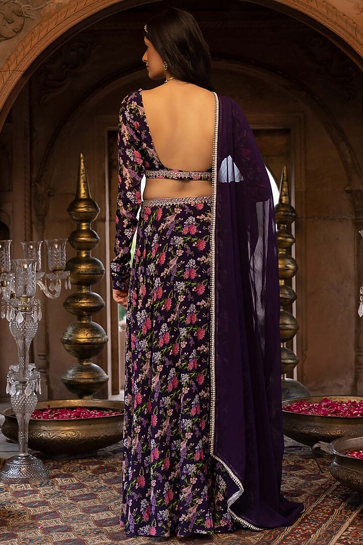 Purple Embroidered & Printed Lehenga Set For Girls by Chhavvi Aggarwal - Kids at Pernia's Pop Up Shop