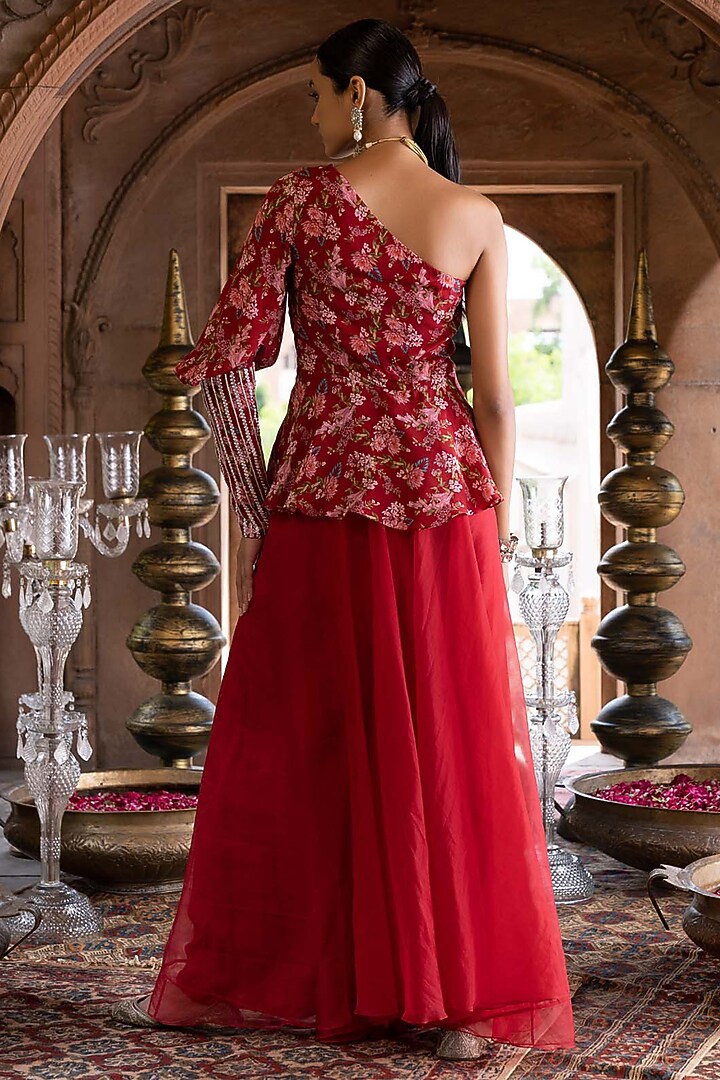 Maroon Organza Pant Set For Girls by Chhavvi Aggarwal - Kids at Pernia's Pop Up Shop