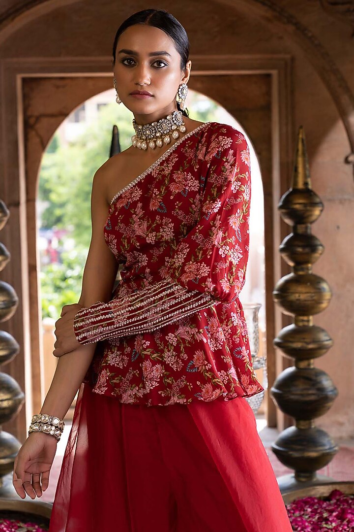 Maroon Organza Pant Set For Girls by Chhavvi Aggarwal - Kids at Pernia's Pop Up Shop
