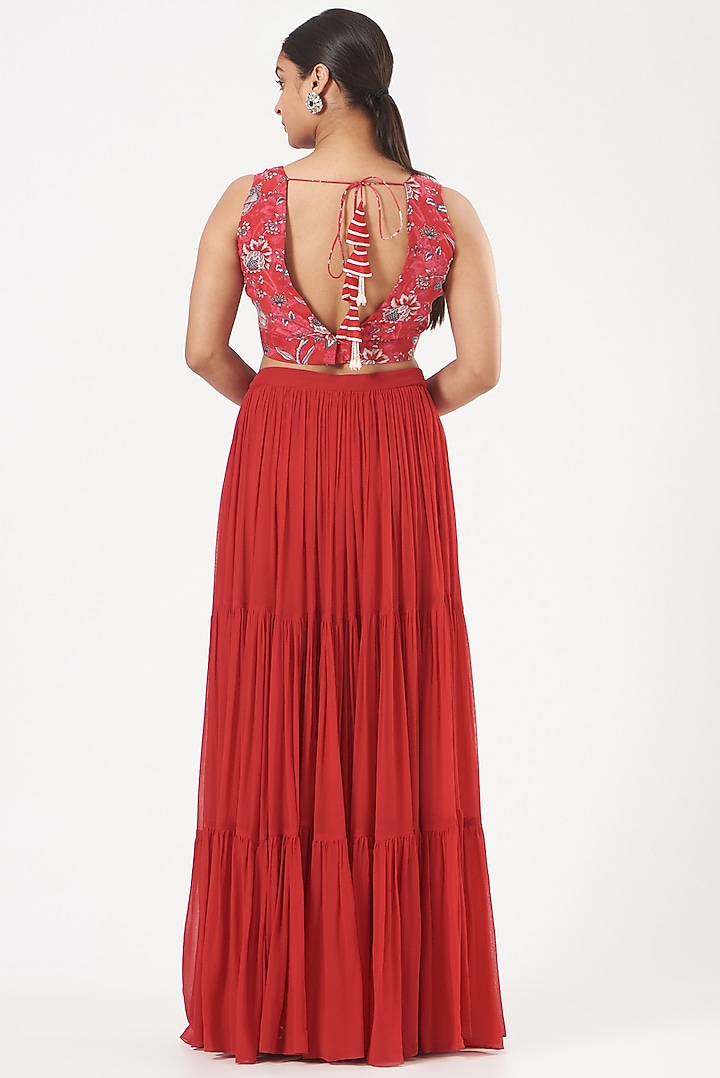 Red Georgette Lehenga Set For Girls by Chhavvi Aggarwal - Kids at Pernia's Pop Up Shop