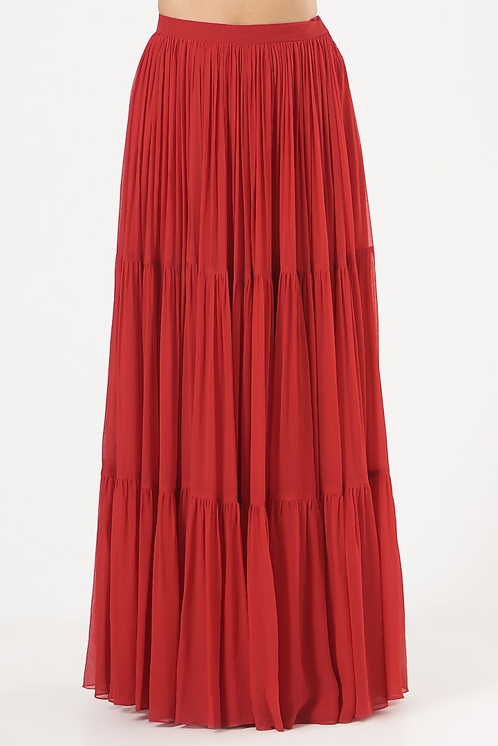 Red Georgette Lehenga Set For Girls by Chhavvi Aggarwal - Kids at Pernia's Pop Up Shop