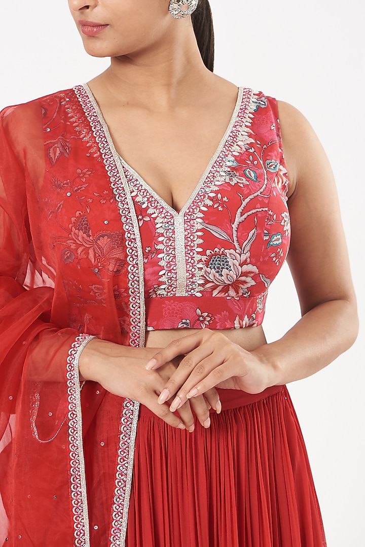 Red Georgette Lehenga Set For Girls by Chhavvi Aggarwal - Kids at Pernia's Pop Up Shop