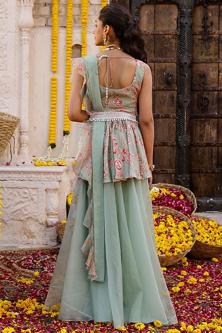 Sage Green Printed Kurta Set For Girls by Chhavvi Aggarwal - Kids at Pernia's Pop Up Shop
