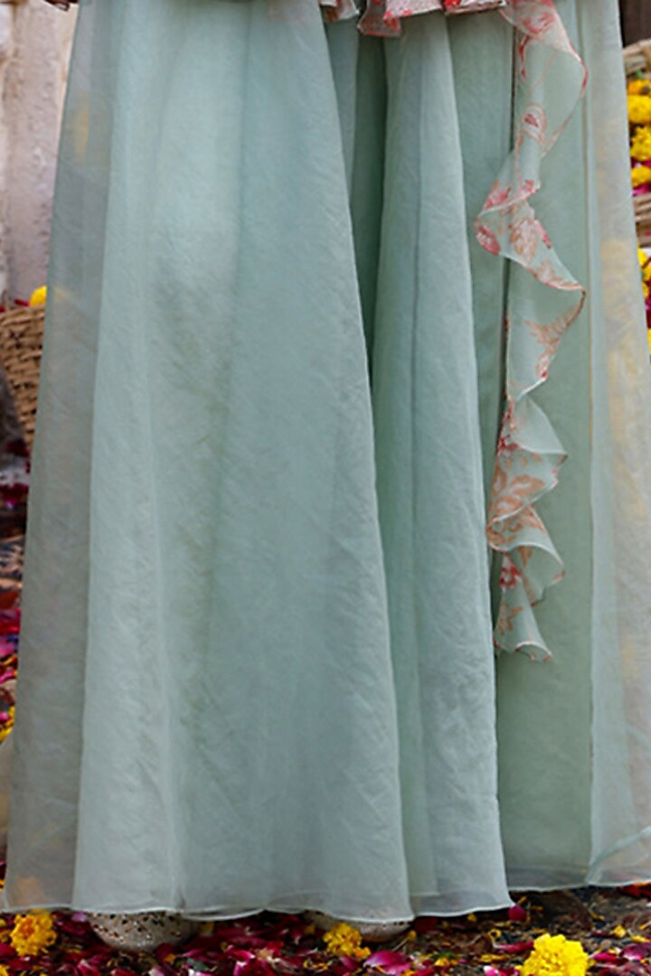 Sage Green Printed Kurta Set For Girls by Chhavvi Aggarwal - Kids at Pernia's Pop Up Shop