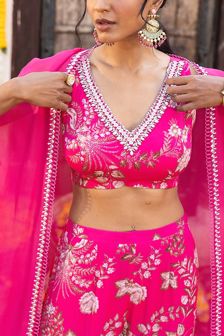 Hot Pink Crepe Sharara Set For Girls by Chhavvi Aggarwal - Kids at Pernia's Pop Up Shop