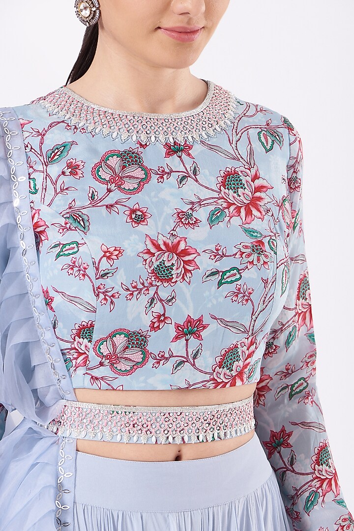 Powder Blue Crepe Printed Sharara Set For Girls by Chhavvi Aggarwal - Kids at Pernia's Pop Up Shop