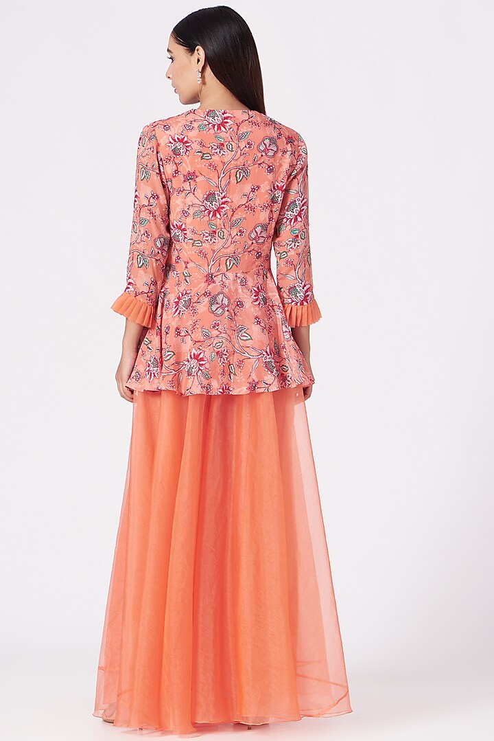 Coral Organza Palazzo Pant Set For Girls by Chhavvi Aggarwal - Kids at Pernia's Pop Up Shop
