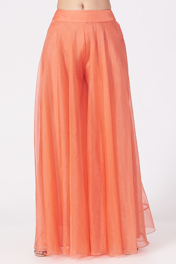 Coral Organza Palazzo Pant Set For Girls by Chhavvi Aggarwal - Kids at Pernia's Pop Up Shop