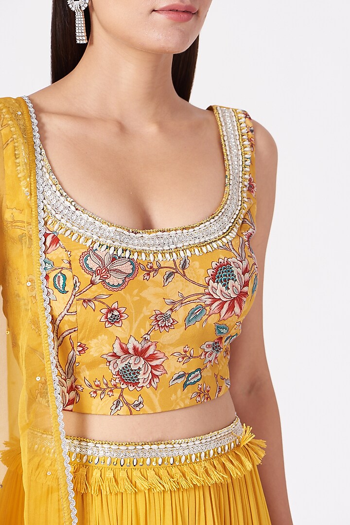 Yellow Georgette Tiered Lehenga Set For Girls by Chhavvi Aggarwal - Kids at Pernia's Pop Up Shop