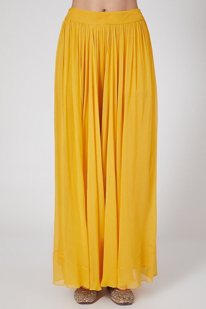 Yellow Printed & Embroidered Palazzo Pant Set For Girls by Chhavvi Aggarwal - Kids at Pernia's Pop Up Shop