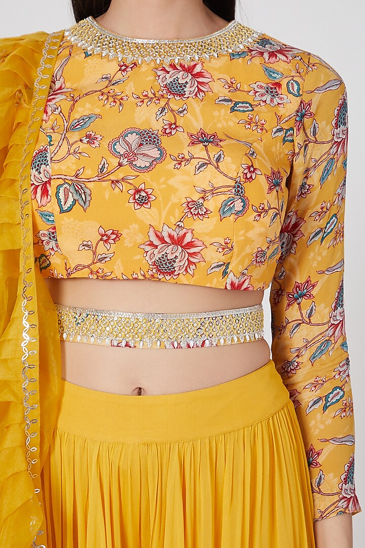 Yellow Printed & Embroidered Palazzo Pant Set For Girls by Chhavvi Aggarwal - Kids at Pernia's Pop Up Shop