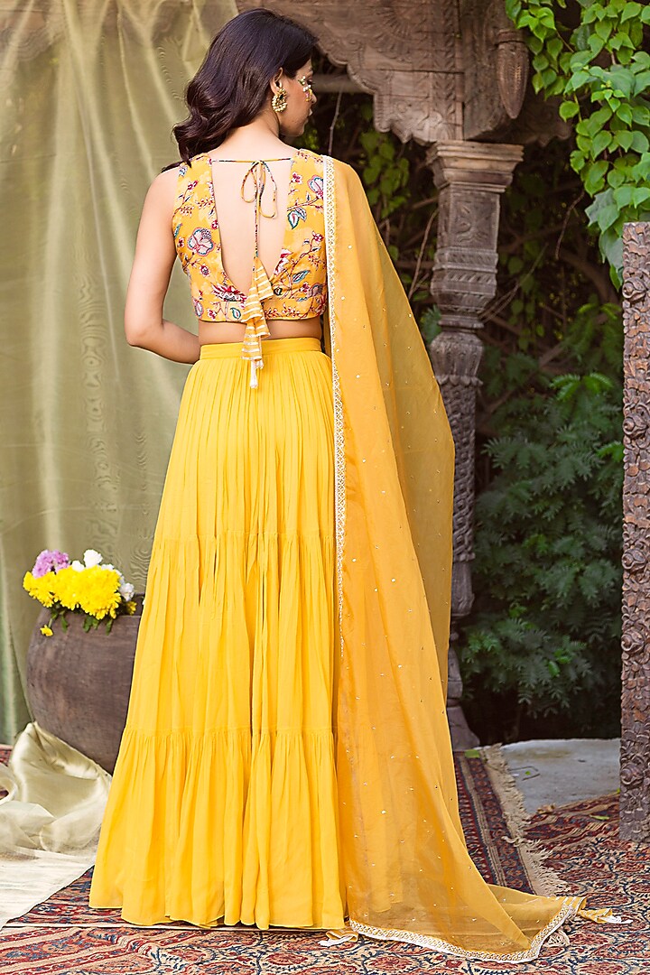 Yellow Crepe & Georgette Lehenga Set For Girls by Chhavvi Aggarwal - Kids at Pernia's Pop Up Shop