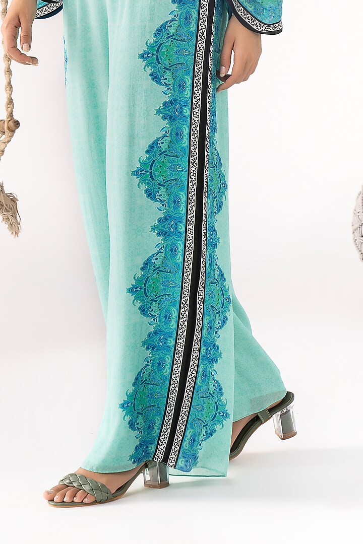 Aqua Blue Crepe Printed Jumpsuit by Chhavvi Aggarwal at Pernia's Pop Up Shop