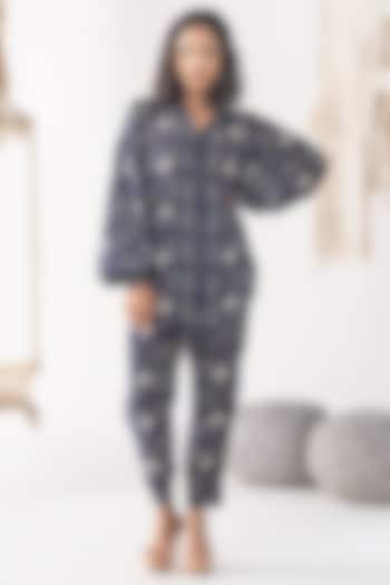 Navy Blue Crepe Printed Co-Ord Set by Chhavvi Aggarwal at Pernia's Pop Up Shop