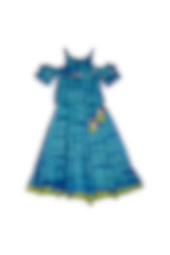 Blue Printed Lehenga Set For Girls by Charkhee Kids