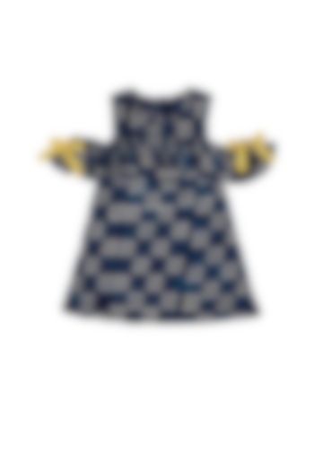 Blue Ruffled Cold Shoulder Dress For Girls by Charkhee Kids