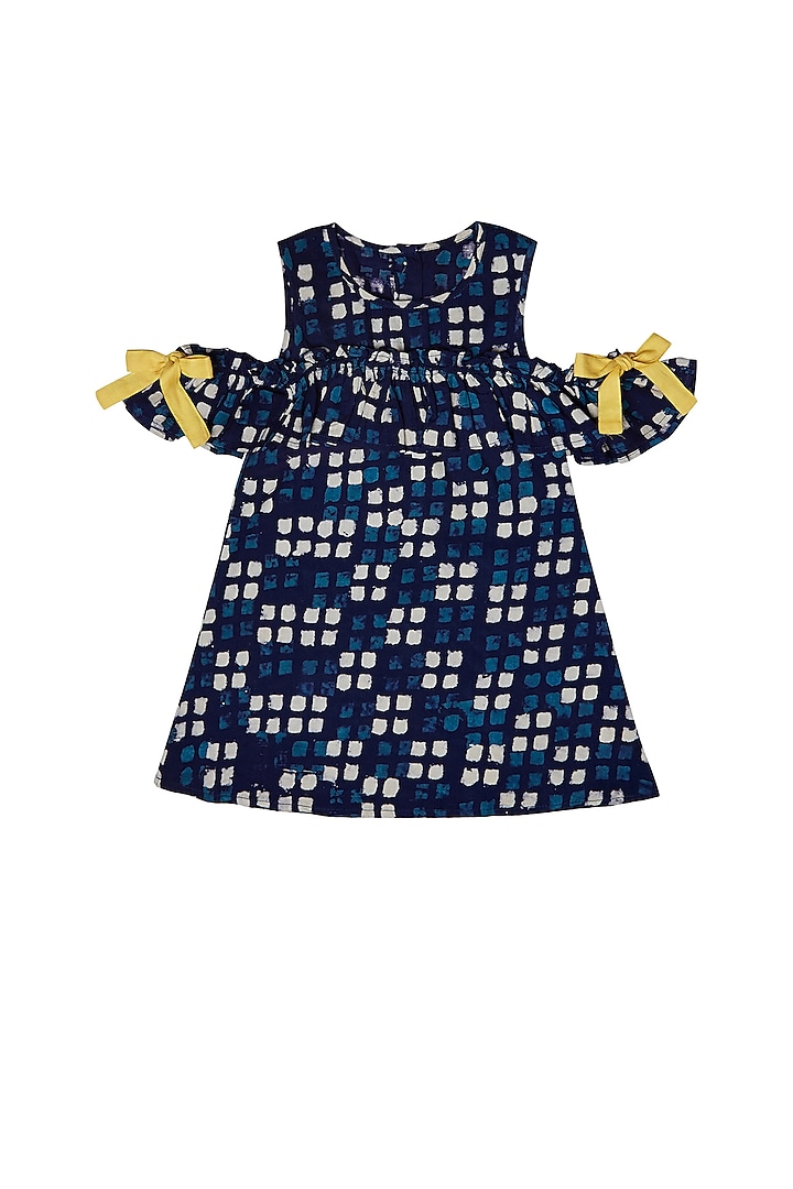 Blue Ruffled Cold Shoulder Dress For Girls by Charkhee Kids at Pernia's Pop Up Shop