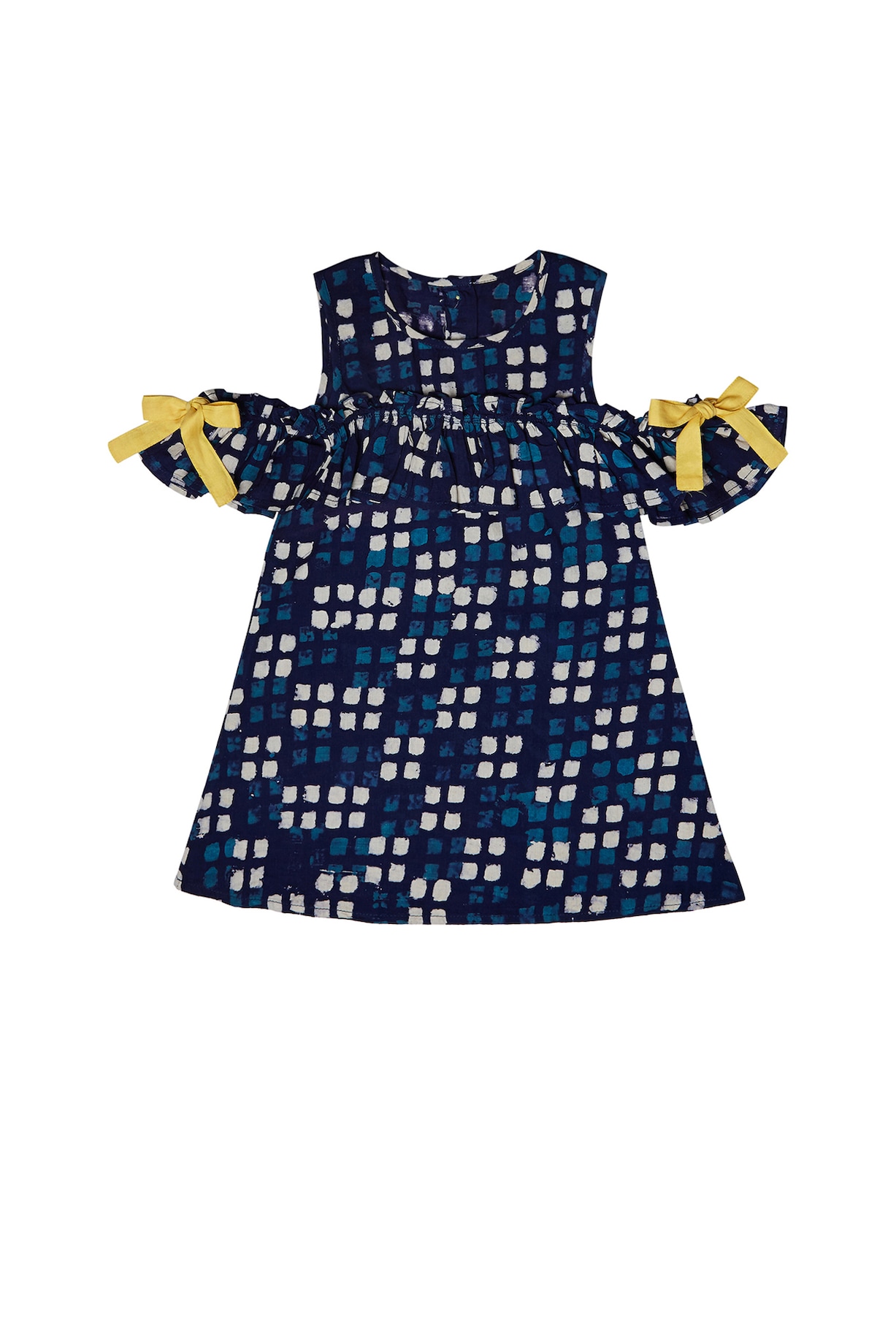 Blue Ruffled Cold Shoulder Dress For Girls by Charkhee Kids at Pernia's Pop  Up Shop