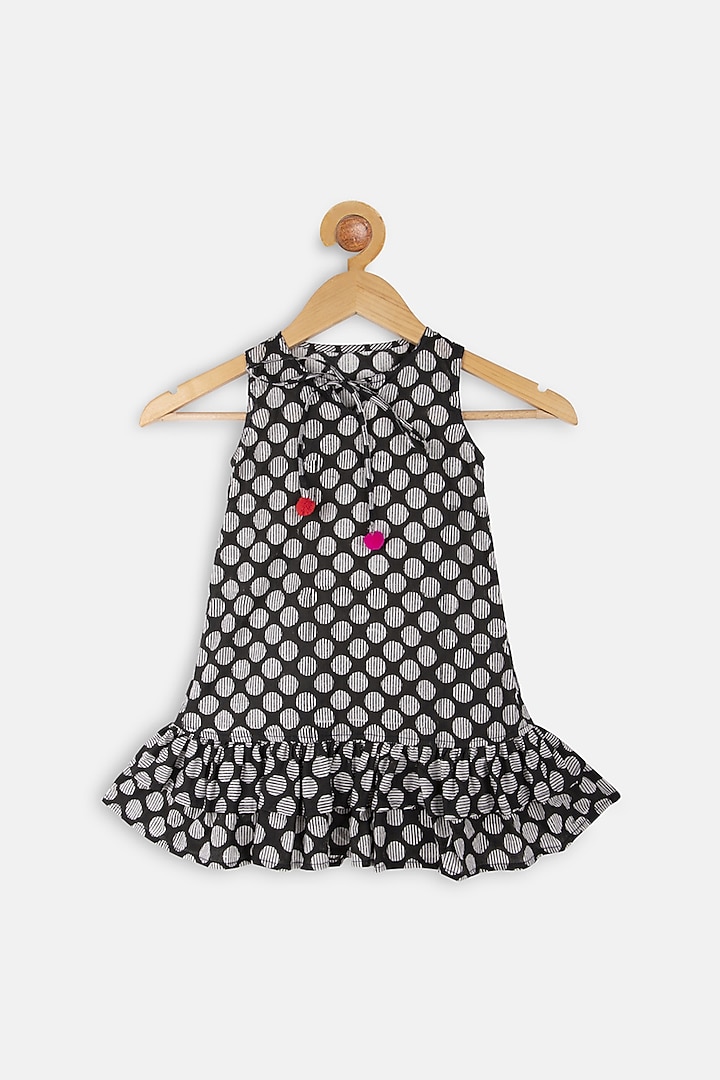Black Printed A-Line Dress For Girls by Charkhee Kids