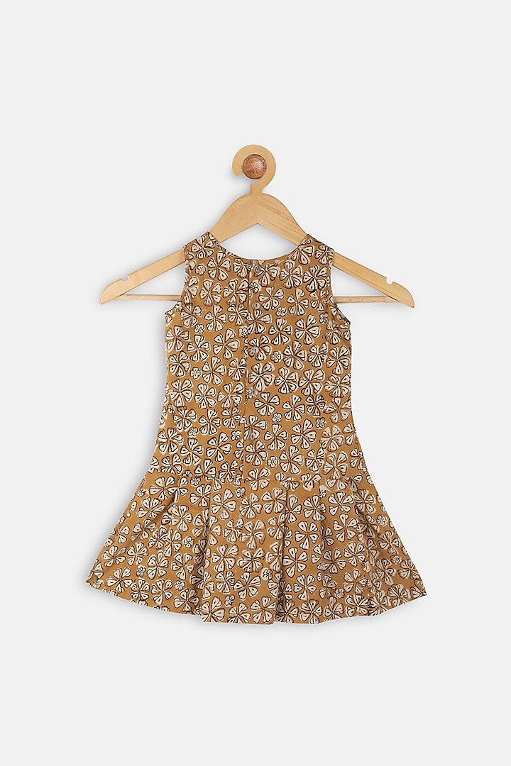Mustard Printed Dress For Girls by Charkhee Kids
