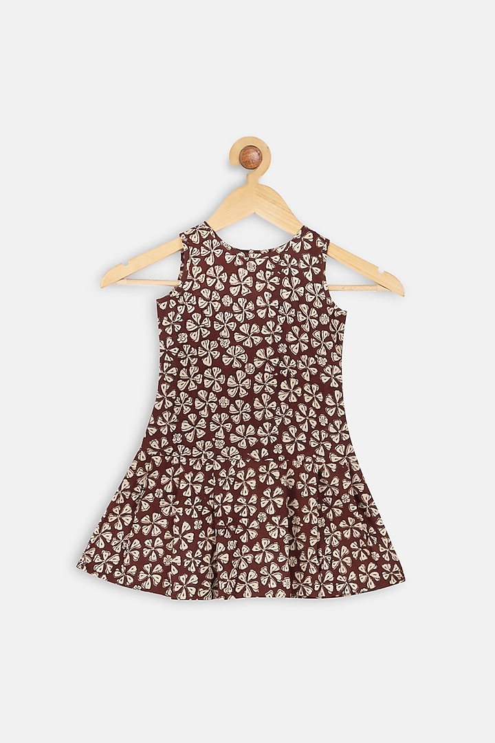 Maroon Printed Drop Waist Dress For Girls by Charkhee Kids