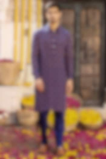 Royal Blue Printed Kurta Set by Chhavvi Aggarwal Men