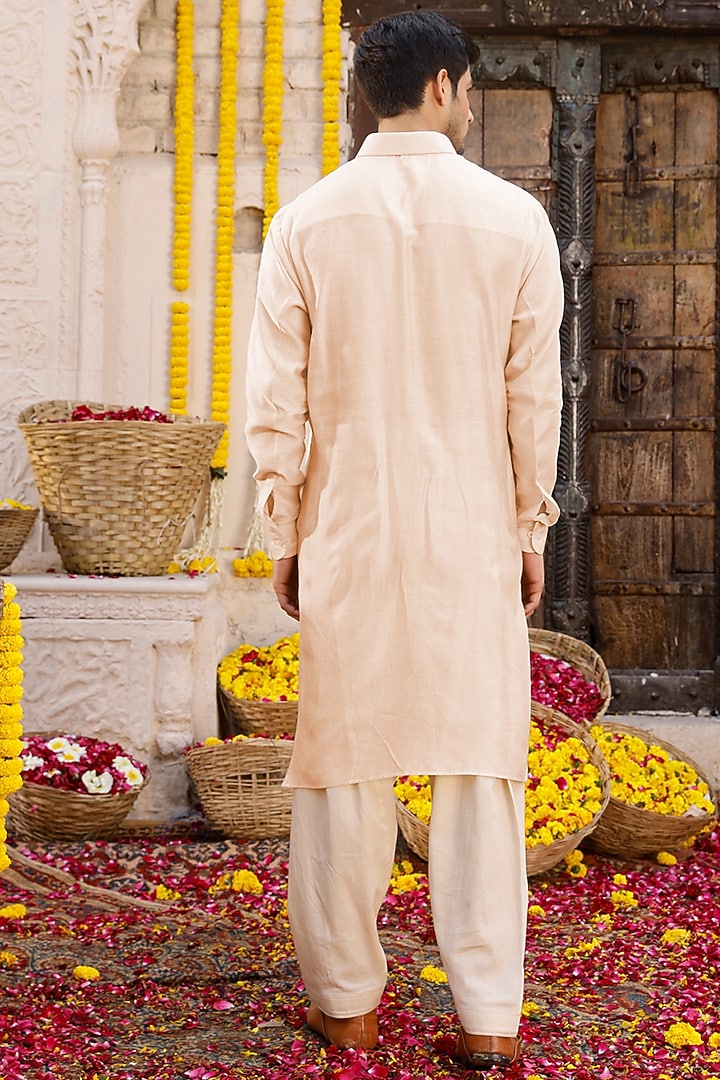 Beige Pathani Kurta Set by Chhavvi Aggarwal Men at Pernia's Pop Up Shop