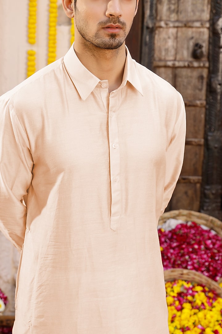 Beige Pathani Kurta Set by Chhavvi Aggarwal Men at Pernia's Pop Up Shop