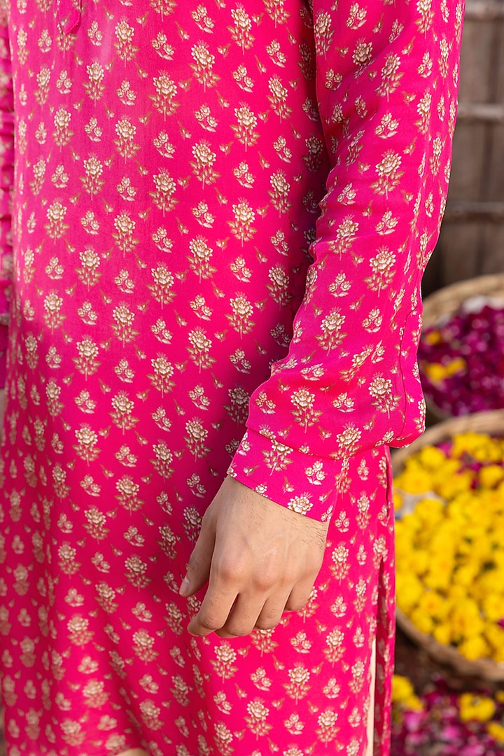 Hot Pink Pathani Kurta Set by Chhavvi Aggarwal Men at Pernia's Pop Up Shop