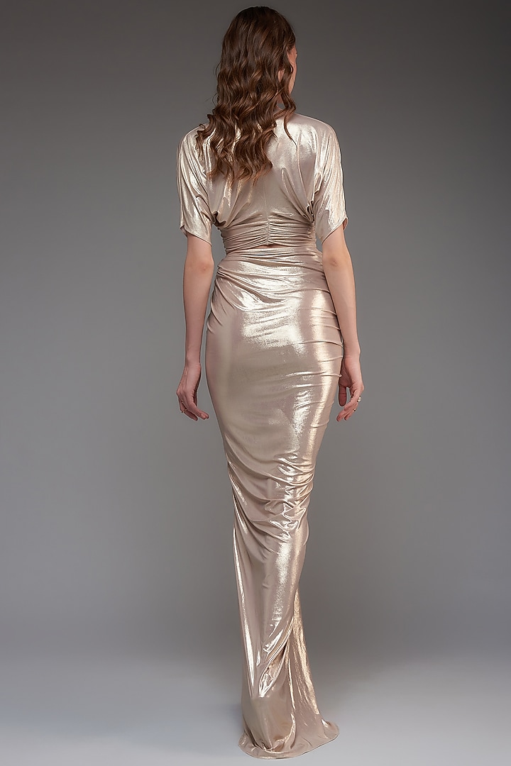 Champagne Stretch Knit Foil Skirt Set by CHAM CHAM at Pernia's Pop Up Shop