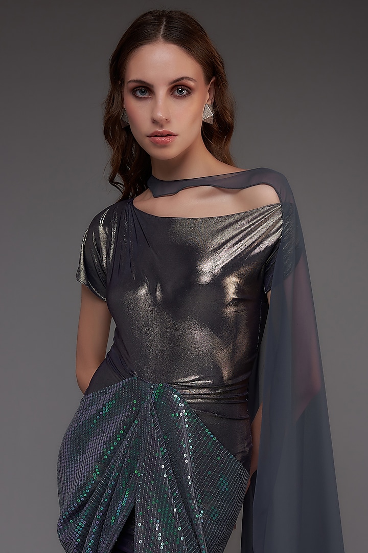 Grey Stretch Knit Skirt Set by CHAM CHAM at Pernia's Pop Up Shop