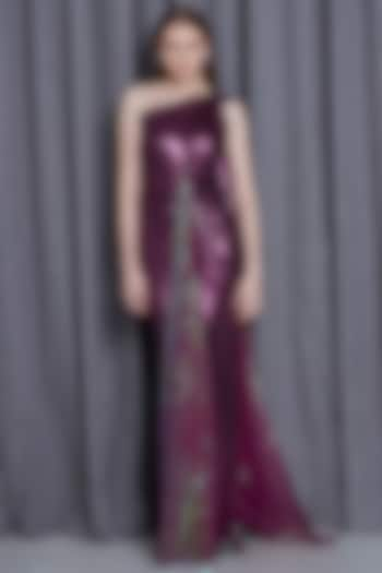 Pink Knit Lame & Sequins One-Shoulder Gown by CHAM CHAM at Pernia's Pop Up Shop