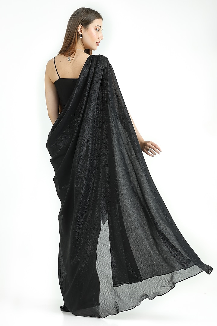 Black Knit Foil & Chiffon One-Shoulder Draped Party Wear Gown by CHAM CHAM at Pernia's Pop Up Shop