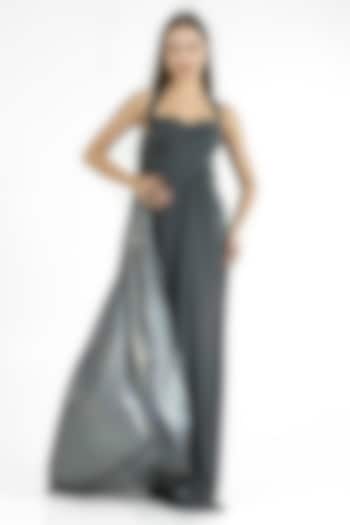 Ash Green Stretch Knit & Georgette Gown by CHAM CHAM at Pernia's Pop Up Shop