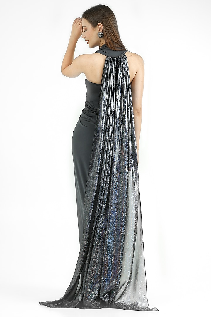 Ash Green Stretch Knit & Georgette Gown by CHAM CHAM at Pernia's Pop Up Shop