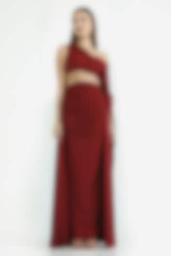 Deep Red Stretch Knit Skirt Set by CHAM CHAM at Pernia's Pop Up Shop