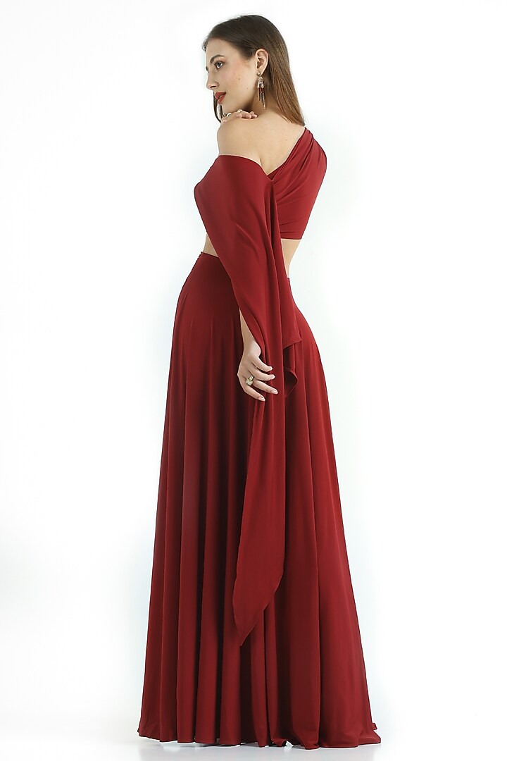 Deep Red Stretch Knit Skirt Set by CHAM CHAM at Pernia's Pop Up Shop