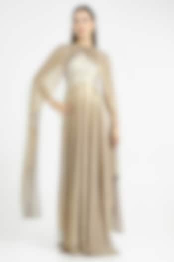White & Gold Knit Lame Party Wear Gown by CHAM CHAM at Pernia's Pop Up Shop