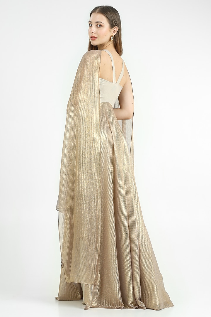 White & Gold Knit Lame Party Wear Gown by CHAM CHAM at Pernia's Pop Up Shop