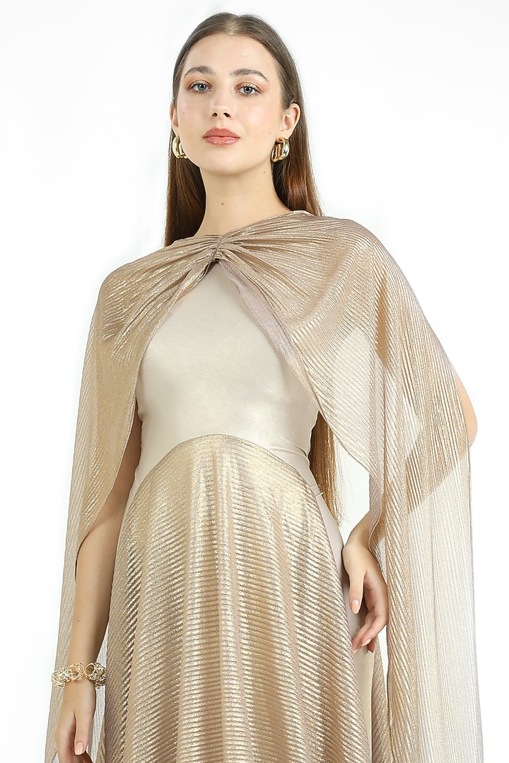 White & Gold Knit Lame Party Wear Gown by CHAM CHAM at Pernia's Pop Up Shop