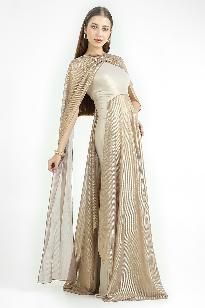White & Gold Knit Lame Party Wear Gown by CHAM CHAM at Pernia's Pop Up Shop