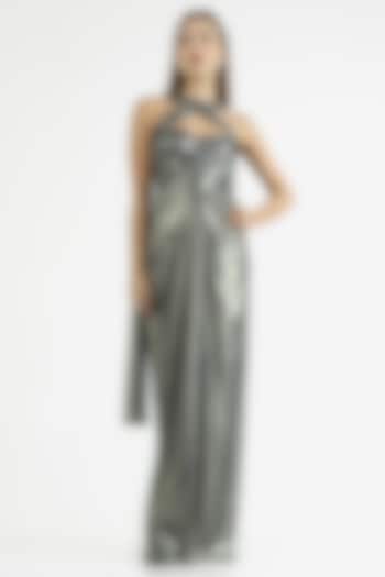 Metallic Blue & Grey Knit Lame Gown by CHAM CHAM at Pernia's Pop Up Shop