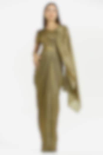 Gold Self Pleated Knit Party Wear Gown by CHAM CHAM at Pernia's Pop Up Shop