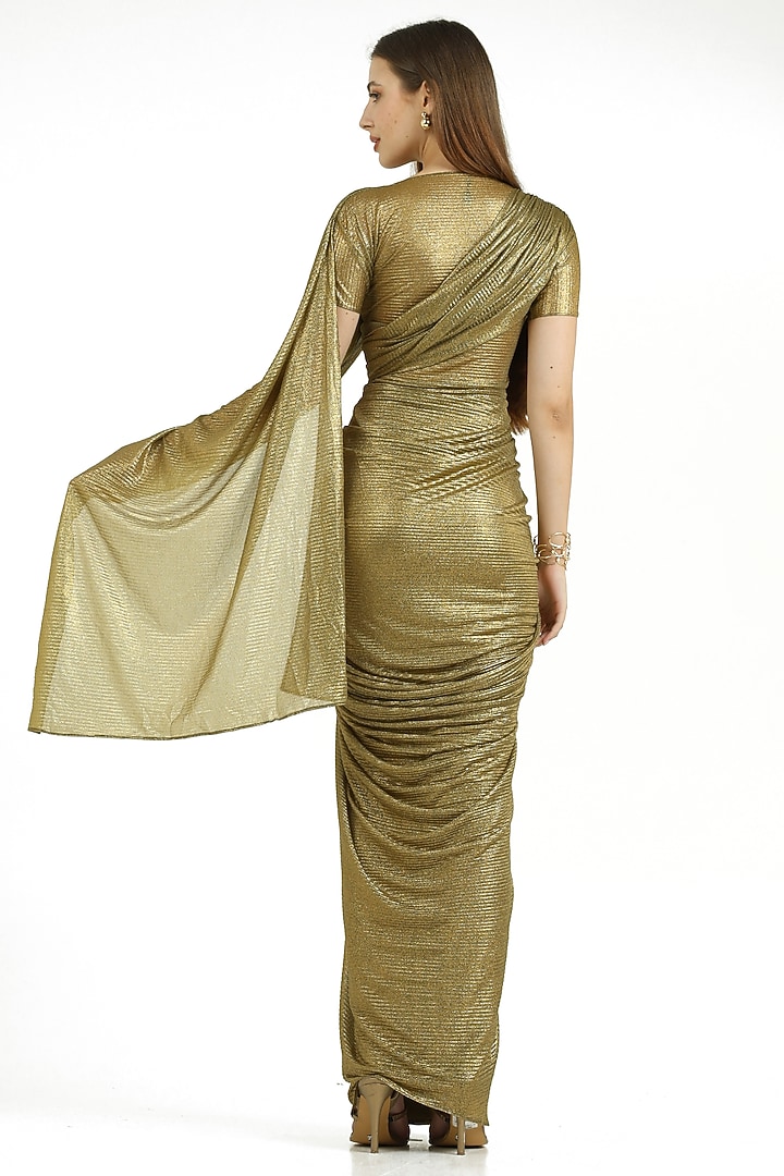 Gold Self Pleated Knit Party Wear Gown by CHAM CHAM at Pernia's Pop Up Shop