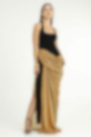 Black & Gold Stretch Knit Gown by CHAM CHAM at Pernia's Pop Up Shop